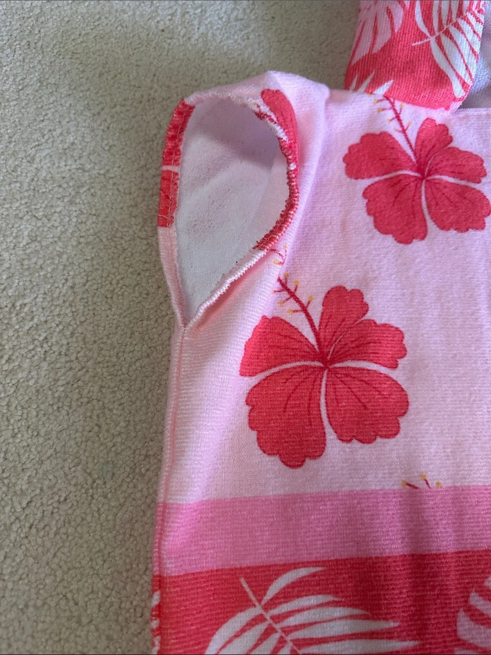Kids Hooded Beach Poncho - White with Multicolor Rainbows and pink floral